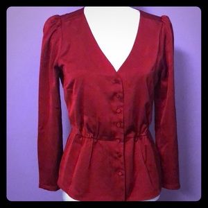 Red v-neck blouse